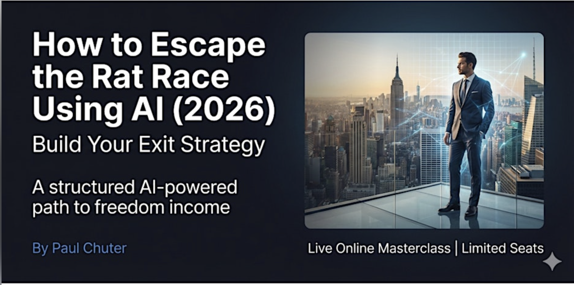 How to Escape the Rat Race Using AI (2026) live online masterclass by Paul Chuter on building an AI-powered exit strategy.