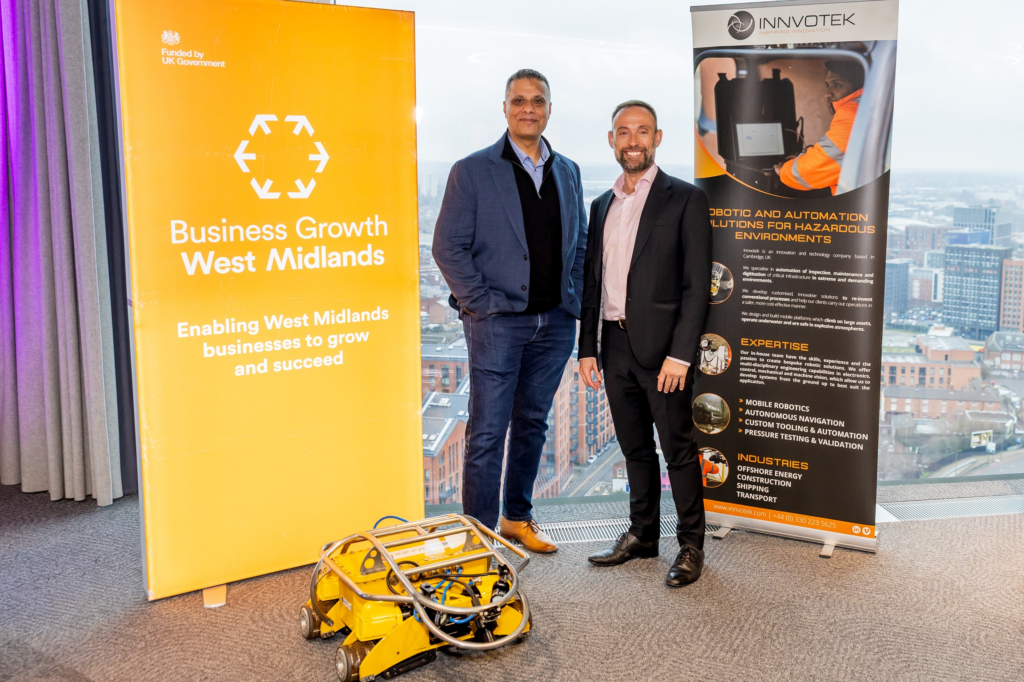 Shahid Mughal founder of Innvotek behind Birmingham deep-sea inspection robot with Ian McLaughlan, Business Growth West Midlands