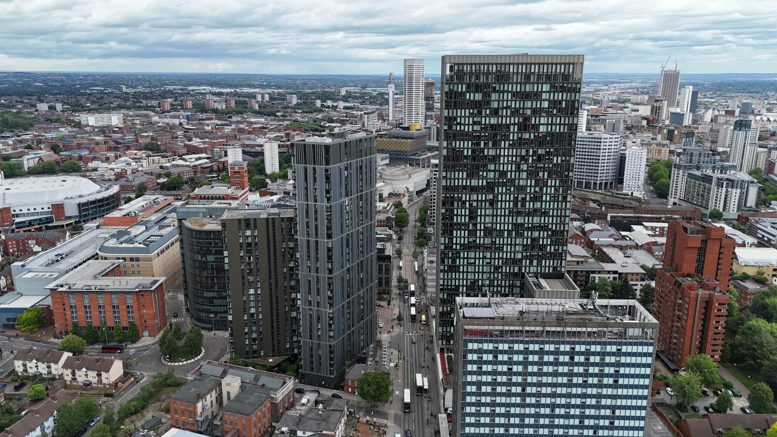 Birmingham city centre in the West Midlands highlighting corporate cluster growth